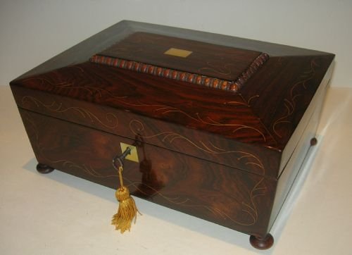 Stunning Regency Boxwood Inlaid Rosewood Jewelry Box C.1820