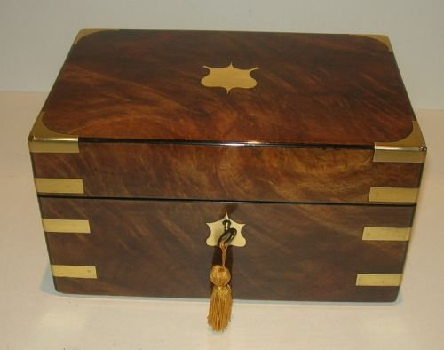Handsome Brass Bound Walnut Jewellery or Desk Box C.1850