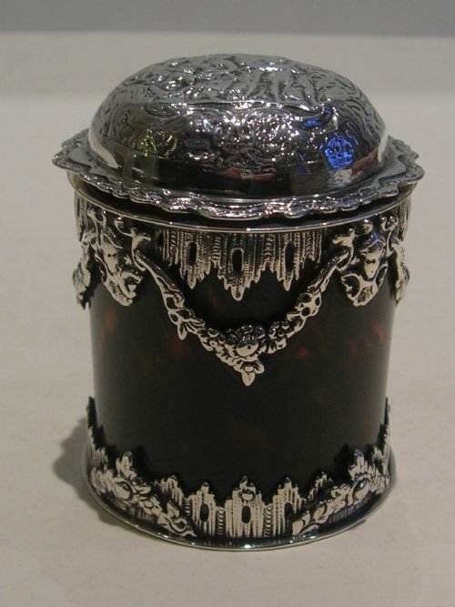 Rare Antique English Sterling Silver & Tortoise Shell Box / Caddy - George Fox