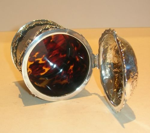 fig 1. Rare Antique English Sterling Silver & Tortoise Shell Box / Caddy - George Fox