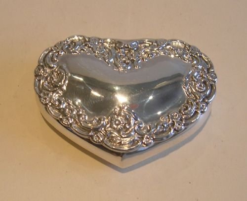 Antique English Sterling Silver Heart Shaped Trinket Box