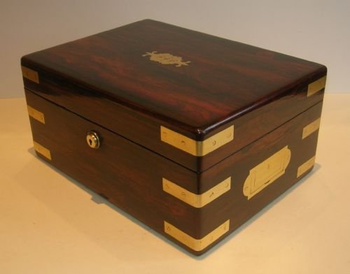 Large Antique English Brass Bound Rosewood Jewelry Box C.1840