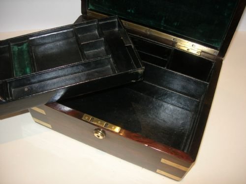 fig 1. Large Antique English Brass Bound Rosewood Jewelry Box c.1840
