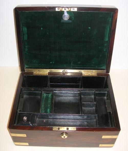 fig 2. Large Antique English Brass Bound Rosewood Jewelry Box c.1840