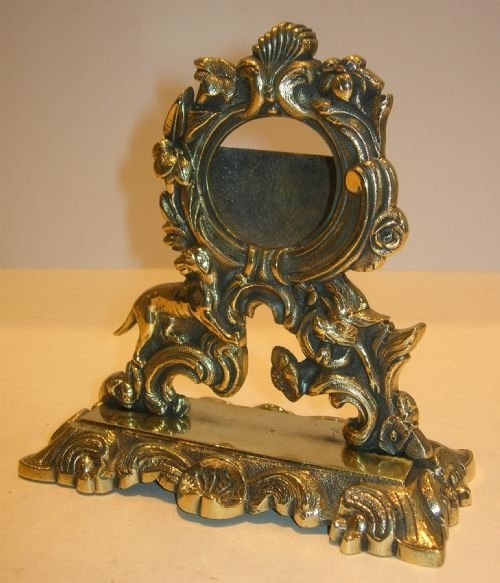 Antique English Cast Brass Pocket Watch Stand - Dog & Hog