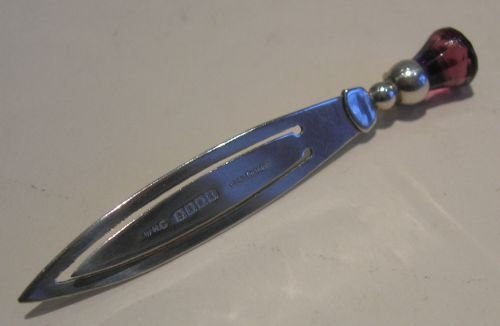 Scottish Sterling Silver Bookmark - Amethyst Thistle Top - Glasgow 1931