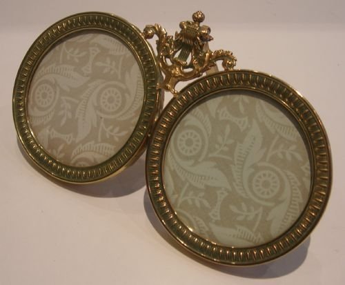 Antique French Double Photograph Frame - Lyre Mount C.1880