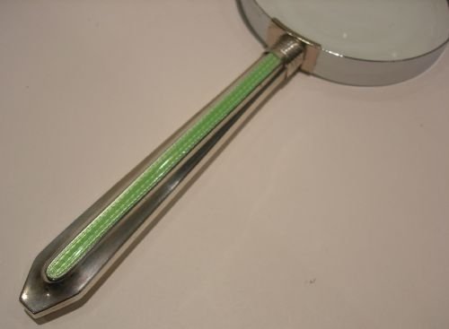Sterling Silver and Green Guilloche Enamel Magnifying Glass