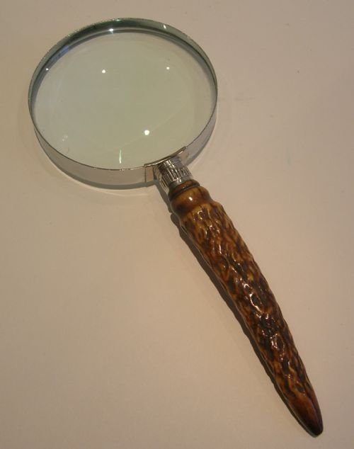 Handsome Antler Horn Handled Magnifying Glass - Sterling Ferrule 1893