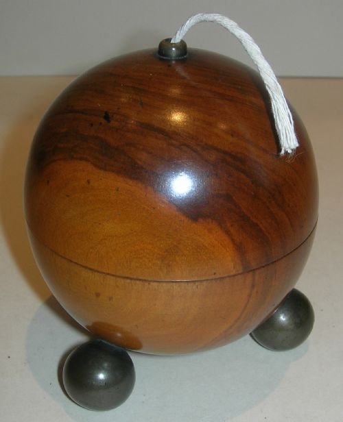 Antique English Treen Fruitwood or Olivewood String Ball C.1860