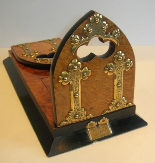 Top Notch Antique English Brass Mounted Amboyna Bookslide by Betjemann's C.1870