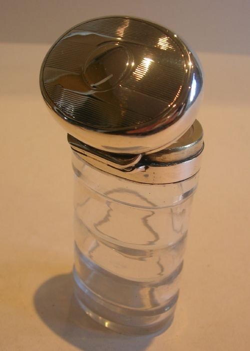 Unusual Smart Antique Sterling Silver Lidded Cut Glass Jar - 1908