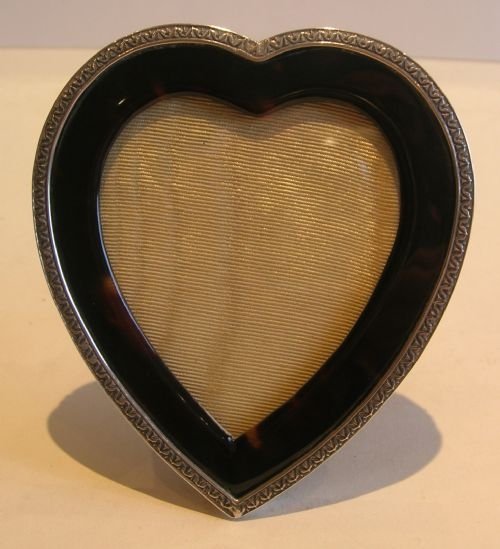 Victorian English Sterling Silver & Tortoiseshell Photograph Frame - Heart