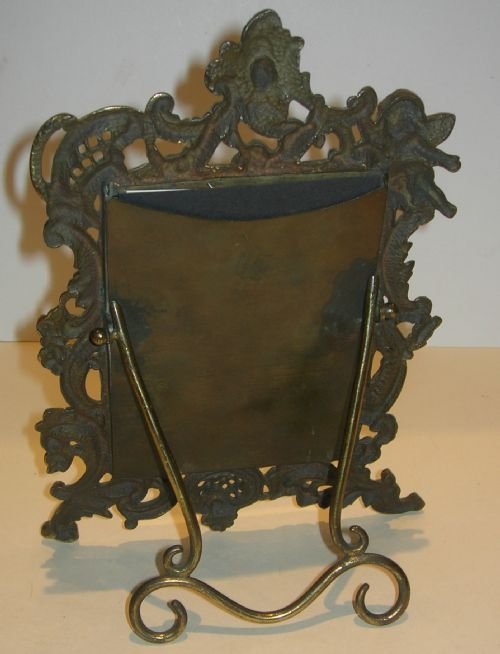 fig 1. Large Antique English Gilded Cast Brass Photograph Frame - Cherub