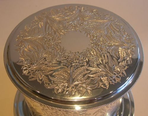 fig 1. Exceptional Antique English Silver Plated Biscuit / Cookie Box - Ferns
