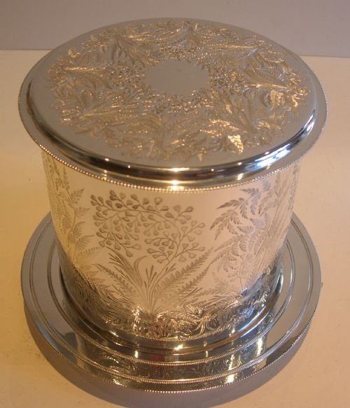 Exceptional Antique English Silver Plated Biscuit / Cookie Box - Ferns