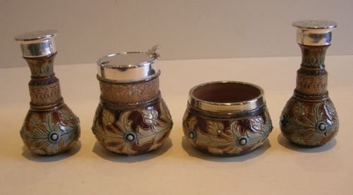 fig 2. Rare Antique Doulton Lambeth / Royal Doulton Four Piece Cruet Set