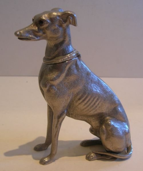 Fabulous Large Antique Greyhound Inkwell in Silver Plate C.1900