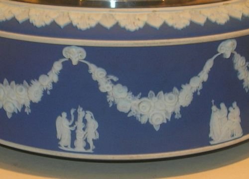 fig 1. Rare Wedgwood Blue Jasperware Salad Bowl With Servers c.1910