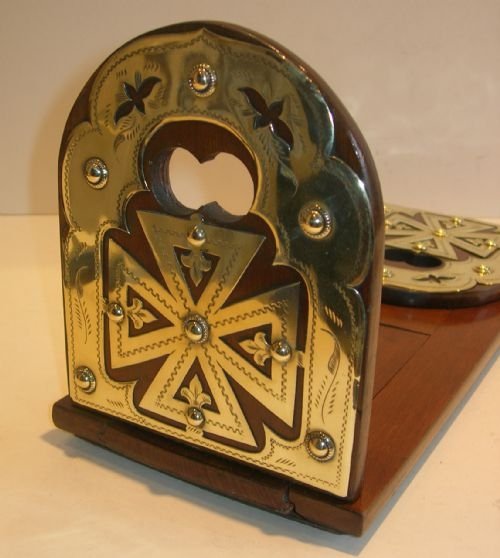 Antique English Walnut Expanding Book Slide - Brass Mounted C.1860