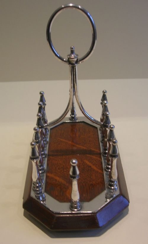 fig 1. Antique English Solid Oak & Silver Plated Toast Rack or Letter Holder