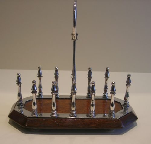 fig 2. Antique English Solid Oak & Silver Plated Toast Rack or Letter Holder