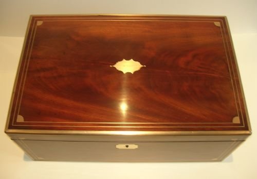 Top-notch Antique English Brass Bound Mahogany Writing Slope / Box C.1840