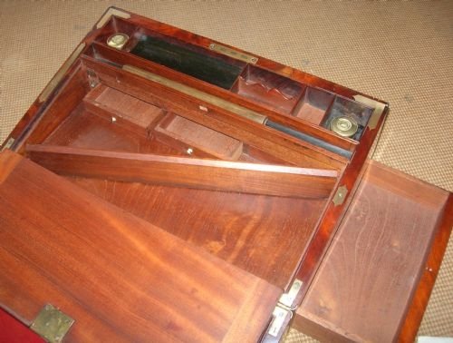 fig 2. Top-Notch Antique English Brass Bound Mahogany Writing Slope / Box c.1840