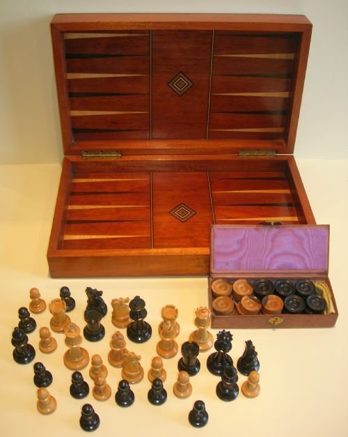 Fabulous Antique Folding Chess / Backgammon Board with Games