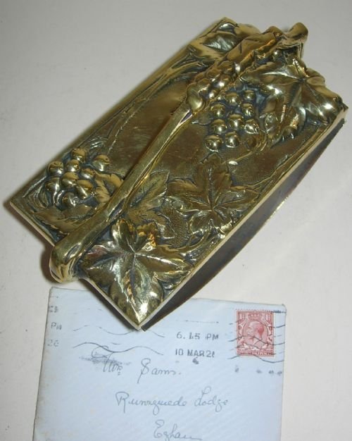 Impressive Large Antique Cast Brass Desk - Top Ink Blotter