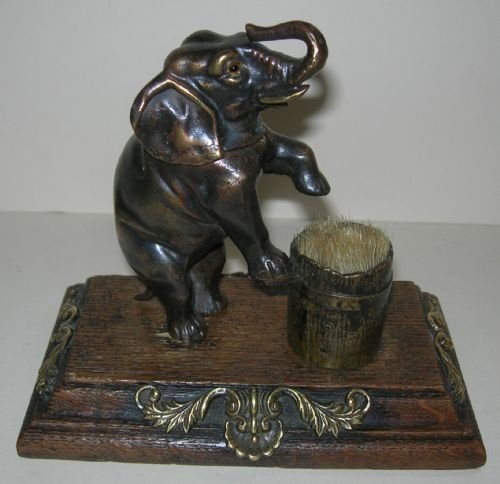 Rare Antique English Bronze Figural Inkwell - Elephant