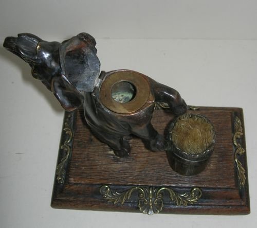 fig 1. Rare Antique English Bronze Figural Inkwell - Elephant