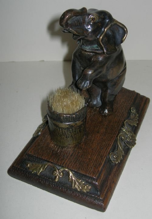 fig 2. Rare Antique English Bronze Figural Inkwell - Elephant
