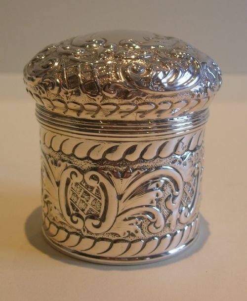 English Victorian Sterling Silver Lidded Cylindrical Box - 1895