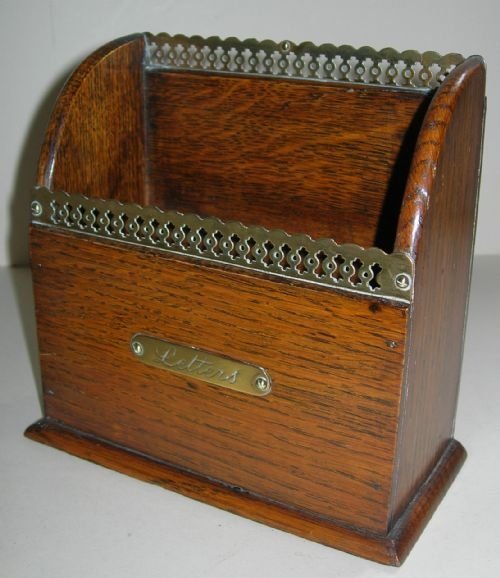 Antique English Oak and Brass " Letters " Caddy