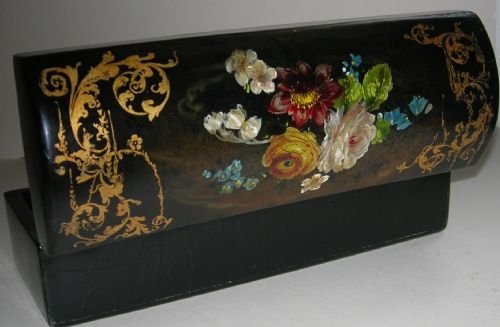 Victorian English Hand Painted Papier Mache Glove Box
