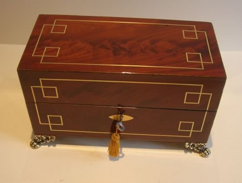 Stunning English Regency Mahogany Table Box - Brass Inlaid C.1820