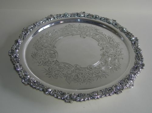 Stunning Large Antique English Silver Plated Salver or Tray C.1900