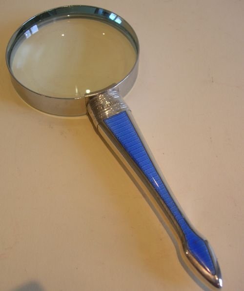 Sterling Silver and Royal Blue Guilloche Enamel Magnifying Glass