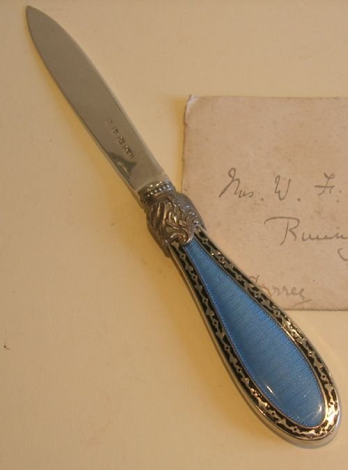 English Sterling Silver and Enamel Letter Opener - London 1934
