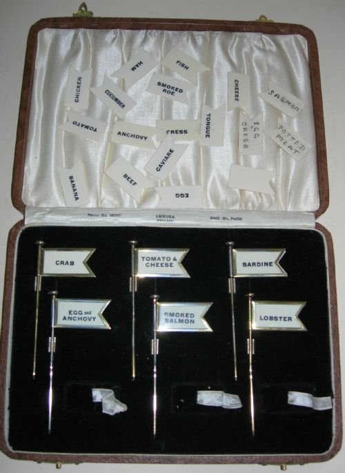 fig 1. Antique Silver Gilt Sandwich Flags - Birmingham 1932