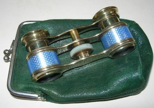Antique Blue Guilloche Enamel Decorated 1920'S Opera Glasses