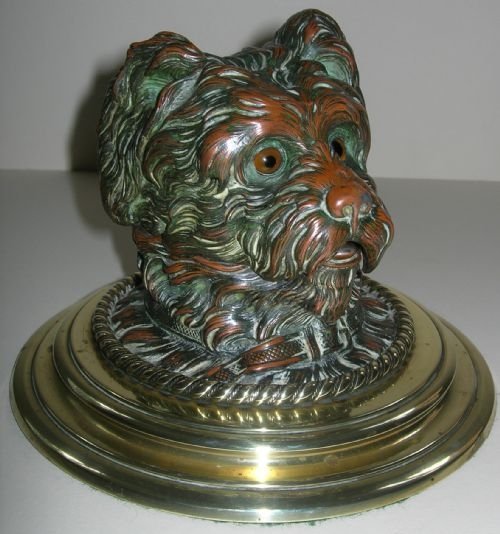 Antique Figural Inkwell - Greyfriars Bobby - Dog - C.1880