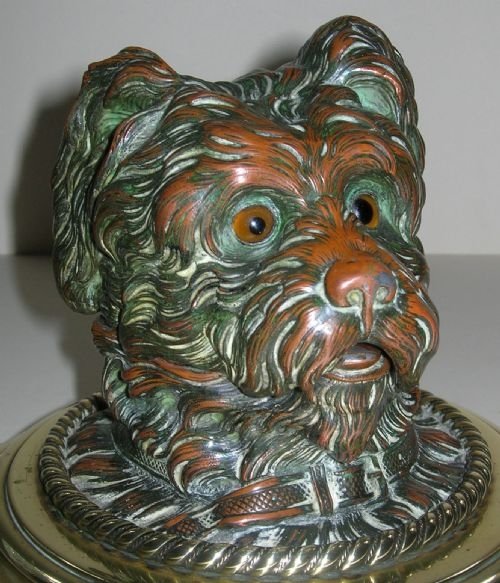 fig 1. Antique Figural Inkwell - Greyfriars Bobby - Dog - c.1880