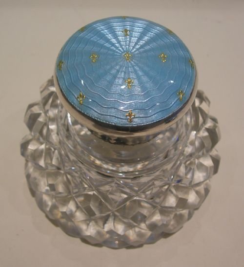 Stunning Sterling Silver and Enamel Topped Inkwell - 1913