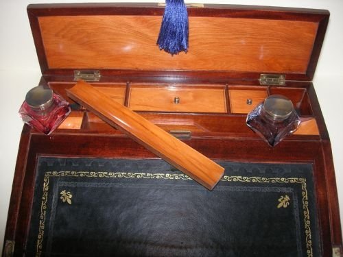 fig 2. Antique English Burr Elm Lap Desk / Writing Box - Brass Mounted c.1860