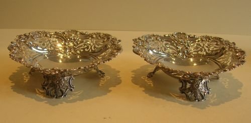 fig 1. Pair Of Antique English Sterling Silver Heart Dishes - London 1896