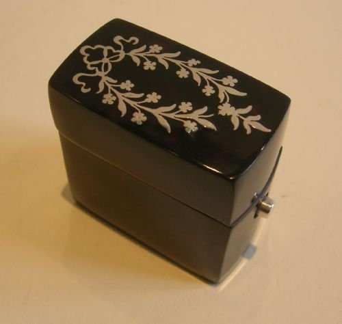 Antique Travelling Inkwell - Tortoise Shell Clad with Silver Pique Inlay