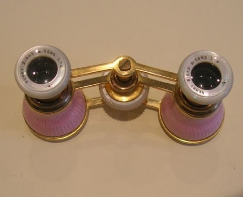 fig 1. Antique Pink Guilloche Enamel & Mother of Pearl Opera Glasses
