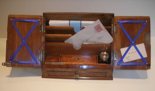 fig 1. Unusual Antique English Burr Elm Miniature Stationery Cabinet c.1890